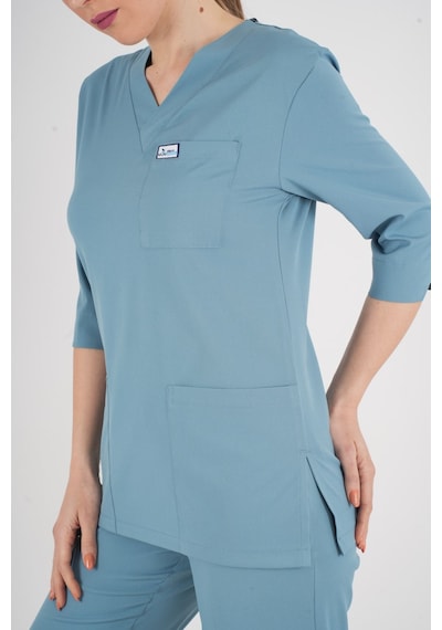 Unisex Cool Petrol Mavi Violet Model Scrubs Takım Doktor Hemşire Üniforması Petrol Mavi Soft