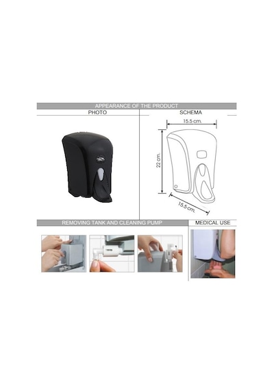 Omnipazar Vialli S6MB Medical Sıvı Sabun Dispenseri 1000 ml Siyah
