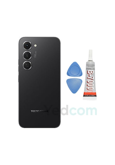 Tecno Spark 40 Pro Siyah Arka Cam Batarya Pil Kapağı Telefon Arka Kapak Yapışkan Beraber