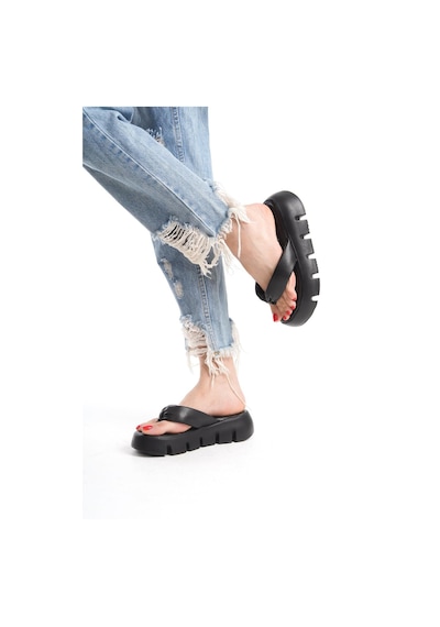 Asmi Shoes Kadın Siyah Kalın Tabanlı Parmak Arası Terlik Siyah Siyah