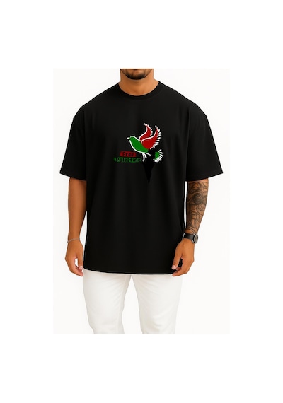 Bahriyeli Collection Oversize Free Palestine Göğüs Ve Sırt Tasarımlı Unisex T-shirt Siyah