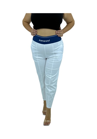 Büyük Beden Mom Beli Lastikli Yüksek Bel Kadın Pantolon Beyaz