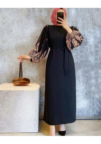 Lovie Moda Kadın Kolu Renkli Elbise Siyah