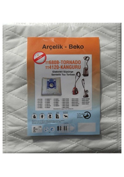 - Beko Uyumlu Tt680b - Tornado - Tt4120 - Kanguru Elektrikli Süpürge Sentetik Toz Torbası 5 Adet