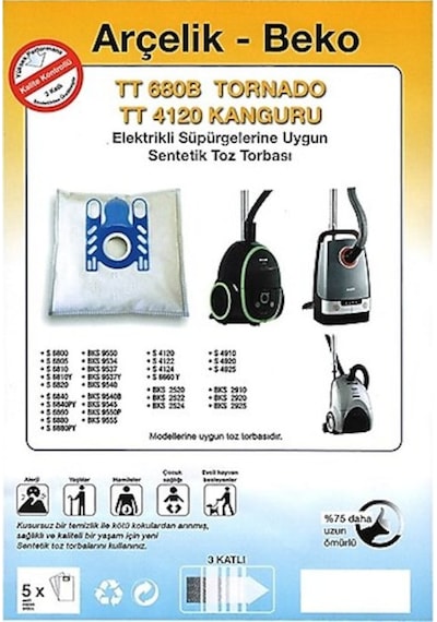 X-Bag Arçelik Uyumlu Beko Tt 680 B Süpürge Toz Torbası 20 Adet (546563503) Standart