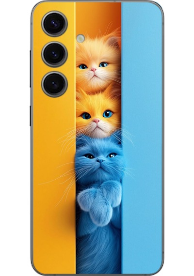 Samsung Galaxy S24 Uyumlu Mavi Sarı Kediler Baskılı Silikon Kılıf Renkli