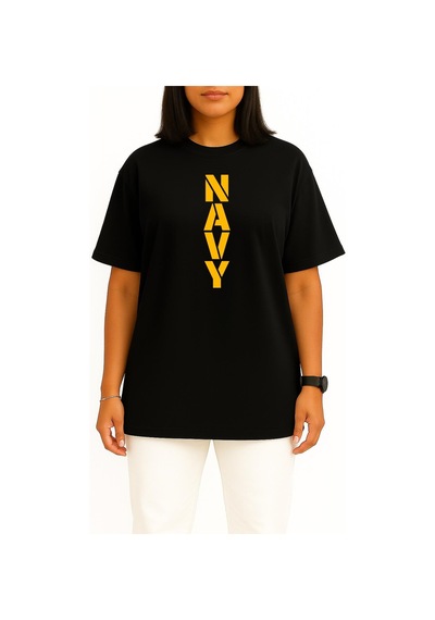 Bahriyeli Collection Oversize Vert Navy Göğüs Ve Sırt Baskılı Unisex T-shirt Siyah