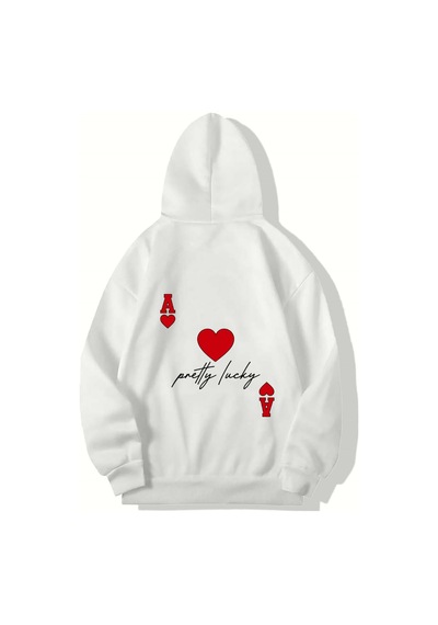 Brz Collection Unisex Oversize Pretty Lucky Kalp Ve As Hoodie Beyaz