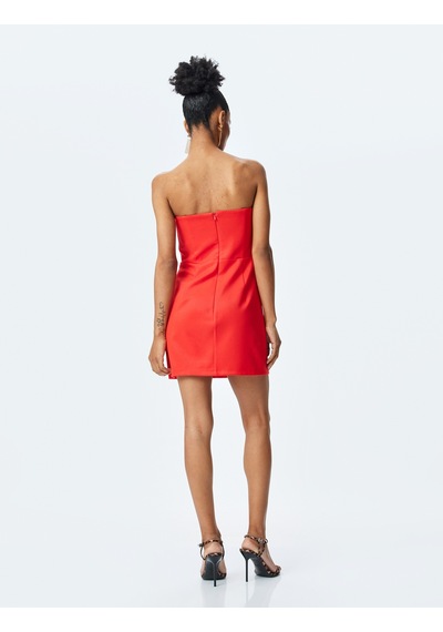 Koton Straplez Bodycon Fiyonk Detaylı Mini Elbise Kırmızı 5sak80045fw Kırmızı