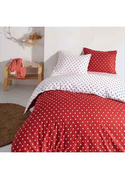 Coté Blanc Dots Kırmızı %100 Pamuk Battal Boy Nevresim Takımı