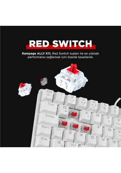 Rampage ALLY K11 12 Işık Modlu Red Switch Mekanik Bilek Destekli Rainbow Antighosting Oyuncu Klavye