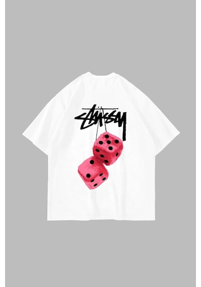 Tarzsokak Sts. Dice Sırt Baskılı Oversize Unisex Beyaz