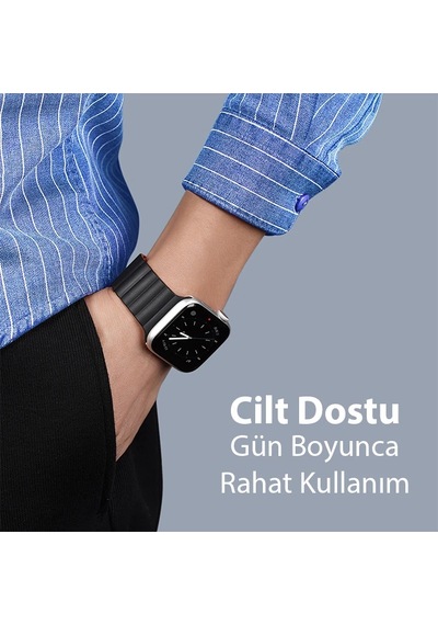 Dux Ducıs Apple Watch 38/40/41mm İçin Manyetik Zincir Versiyon Pu Deri Kayış Kordon- 5775