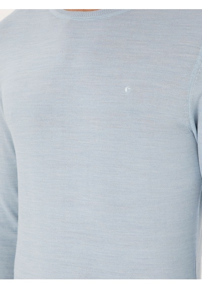 Cacharel Açık Mavi Slim Fit Yün Karışımlı Bisiklet Yaka Basic Triko Kazak Denım