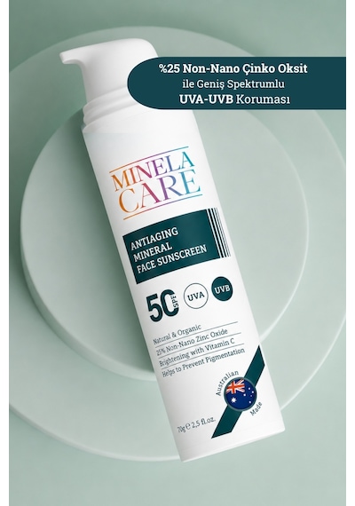 Minela Care Antiaging Organik Mineral Filtreli Yüz Güneş Kremi SPF50 70 G