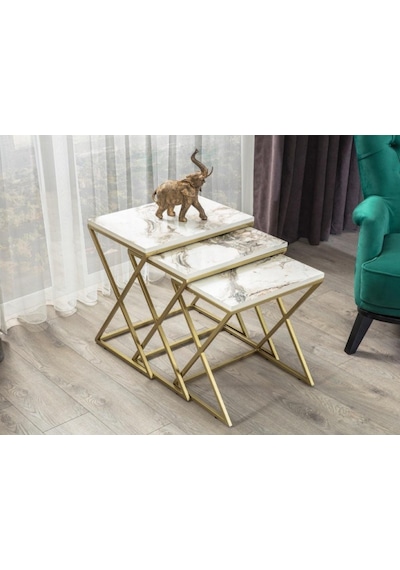 Venedik Gold Metal Ayaklı,Mermer Desenli Mdf'Li Zigon Sehpa (533735191)