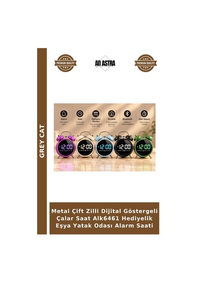 Metal Çift Zilli Dijital Göstergeli Çalar Saat Alk6461 Hediyelik Eşya Yatak Odası Alarm Saati Çok Renkli