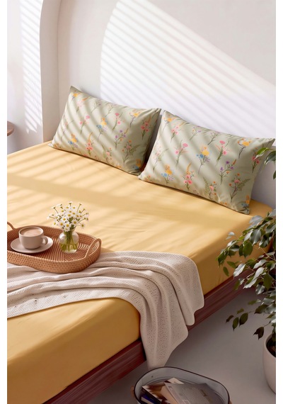 Sarı Begonvil Çift Kişilik Lastikli Çarşaf Takımı 160x200 Cm - 3 Parça Çok Renkli