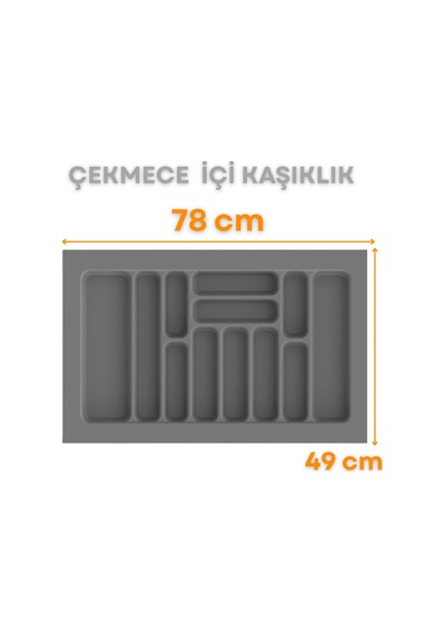 Gri Renk Çekmece İçi Kaşıklık Ve Kepçelik 78x49 Cm 69x40 Ölçülerine Kadar Kesilebilir Gri