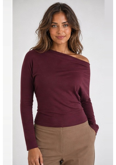 Fashion Friends Asimetrik Yaka Mürdüm Kadın Bluz 26k0057k1