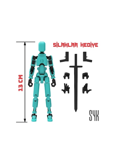 Robot 13 Dummy Turkuaz Siyah Tüm Eklemleri Hareketli Aksiyon Figürü Oyuncak