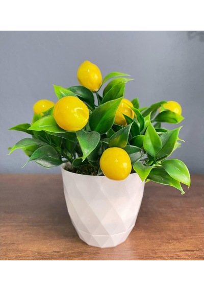 Yapay Çiçek Beyaz Saksıda Limon Demeti Dekoratif Masa Çiçeği