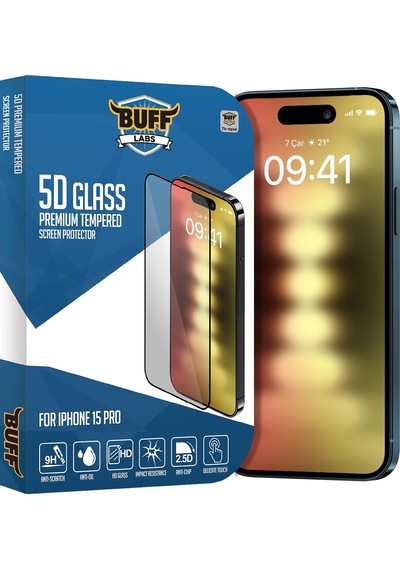 Buff, İphone 15 Pro İle Uyumlu 5d Glass Ekran Koruyucu, Bf5p5d, Şeffaf Sku: Mır8690010098900