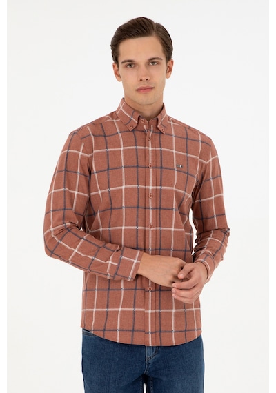 U.s. Polo Assn. Erkek Kiremit Gömlek Desenli 50292287-vr031 Kiremit