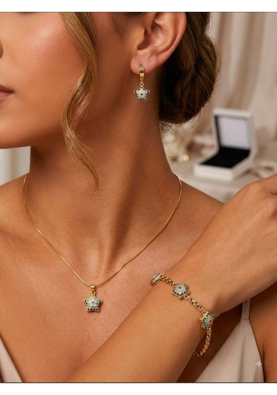 14 Ayar Rengi Nazar Gold Çelik Takı Set Gümüş - Rose Gold