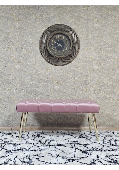 Zafir Gold Kaplama Sivriltme Ayaklı 90 Cm Puf Bench - Puf - Bench - Kasalı Oturak - Oturak - Yatak Ucu Puf Pembe