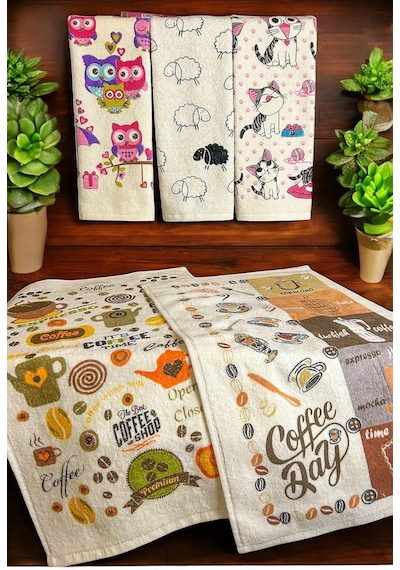 5'li Pamuklu Baskılı Havlu Seti 30x50 Cm El Yüz Mutfak Havlusu Yumuşak Desenli Su Emici Set 5 Li Set 1