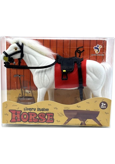 Livery Stable - Süvari Eyerli Beyaz Oyuncak At