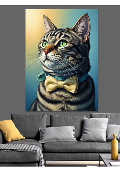 Ahşap Tablo Papyon Takan Tekir Kedi