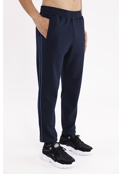 Yan Şerit Detaylı Esnek Bel Cepli Standart Kalıp Mevsimlik Örme Kumaş Eşofman Altı Navyblue