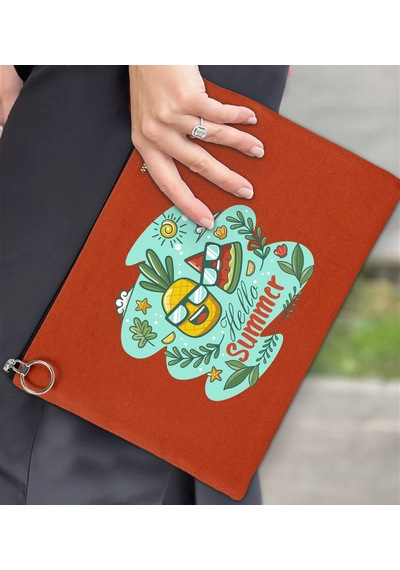 Bk Gift Yaz Temalı Astarlı Kiremit Portföy Çanta 30x21cm, Baskılı El Çantası, Organizer Çanta Çok Renkli