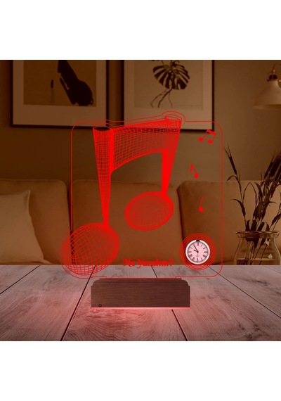 Luvivia Müzisyen Hediye Müzik Nota Kişiye Özel Metal Saatli 3d Lamba - Masa Gece Lambası