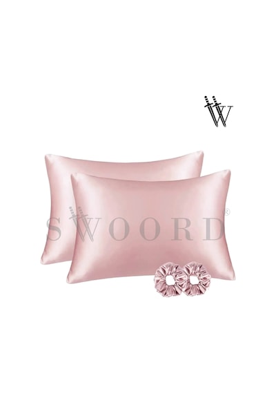 Swoord İpek Dokulu Saten Yastık Kılıfı Pembe 2 Adet 50x70cm 2 Adet Saten Tokalı Açık Pembe