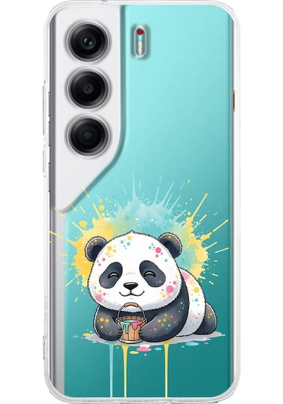 Tecno Camon 40 İle Uyumlu Splash Panda Tasarımlı Şeffaf Silikon Kılıf Şeffaf