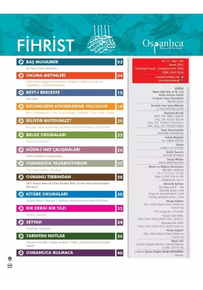 Aralık 2023 Osmanlıca Dergisi