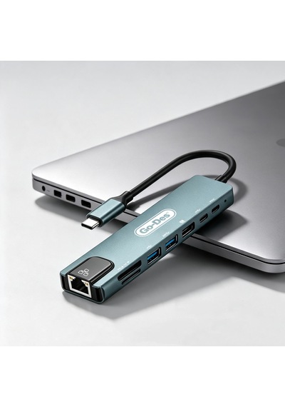 Go Des Gd-9230 Type-c Bağlantılı 8in1 Usb3.0 + Pd + Hdmi 4k Ultra Hd + Rj45 + Sd/tf Hub Adaptör Gri