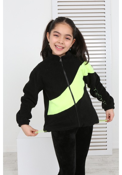 Toontoy Kız Çocuk Dik Yaka Fermuarlı Renk Bloklu Reglan Kol Polar Hırka - Beli Ayarlanabilir Lastikli Siyah Toontoy Kız Çocuk Dik Yaka Fermuarlı Renk Bloklu Reglan Kol Polar Hırka - Beli Ayarlanabilir Lastikli Siyah