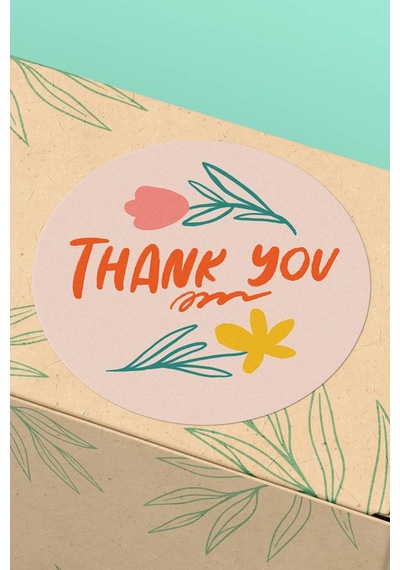 Çilekli Ve Çiçekli Thank You Sticker 3x3cm St2241 Çok Renkli