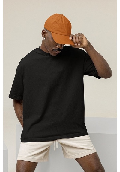 Düz Basic Oversize Tişört, Unisex Baskısız Tişört Siyah