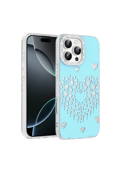 Maks Technology Apple iPhone Uyumlu 16 Pro Kılıf Damla Taşlı Mkst Rivas Sert Pc Kapak - Mavi