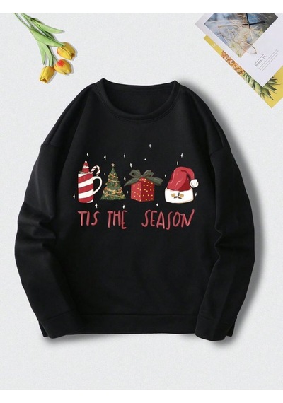 Seda Unisex Kadın/erkek Yılbaşı Temalı Sweatshirt SIYAH