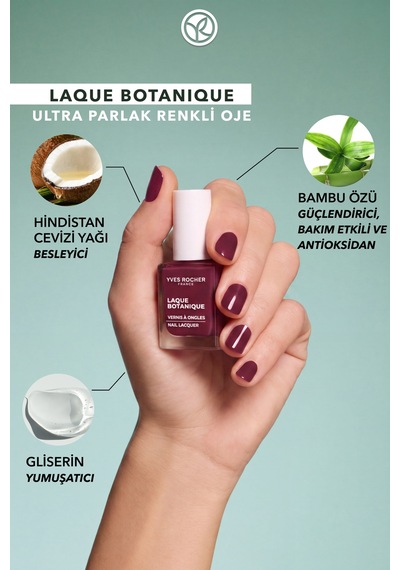 Yves Rocher Laque Botanique Ultra Parlak Renkli Vegan Oje - 34 Koyu Bordo Tırnak Dostu & Vegan