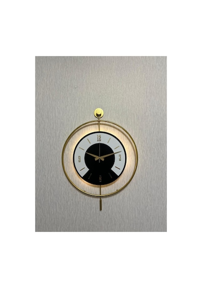 Pey Aksesuar 50x70 Cm Metal Ahşap Ve Işığın Muhteşem Uyumu Duvar Saati Dekoratif Ahşap-m54-gold-siyah-dikkat -beyaz-gold