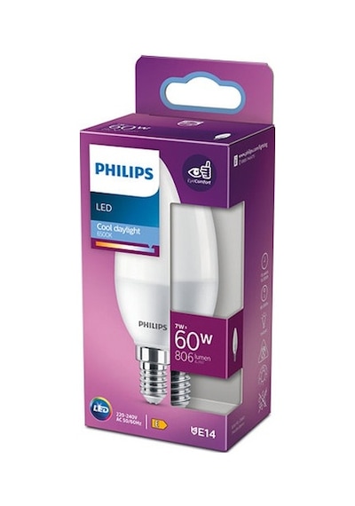 Philips LED Buzlu Mum Ampul 7W 806 Lumen 6500K Beyaz Işık B38 E14 Duy (60W Eşleniği)