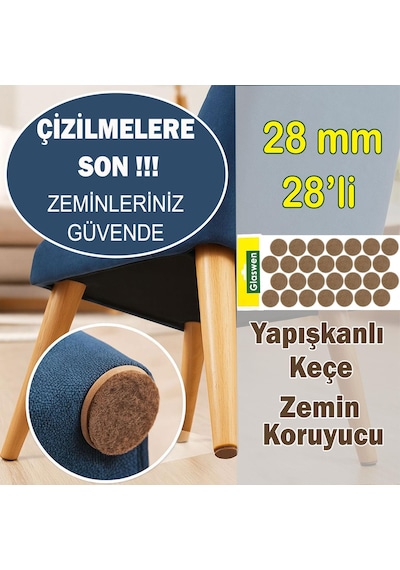 Yapışkanlı Yuvarlak Keçe Masa Sandalye Parke Zemin Ayak Koruyucu Kaydırmaz Keçesi 28 Mm 28'li Paket Kahverengi