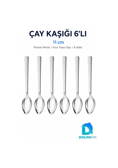 6 Lı Paslanmaz Çelik Çay Kaşığı Seti 11 Cm İnce Yassı Saplı Parlak Metal Kaşık Metalik